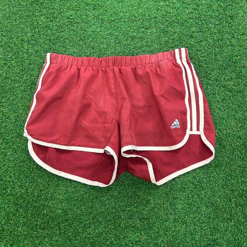 Adidas Climalite Running Shorts Maroon Red White 3 Stripe Athletic Mens Medium